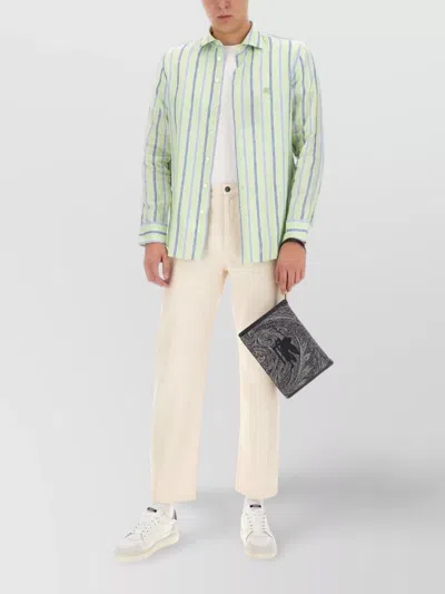 ETRO STRIPED PEGASUS LOGO SHIRT WITH BUTTON-DOWN COLLAR
