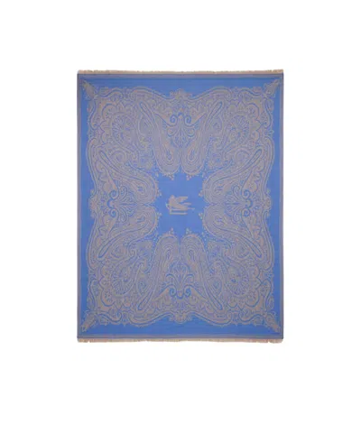 ETRO WOOL THROW BLANKET WITH JACQUARD LOGO AND PAISLEY