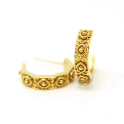 ETTA BURTON JEWELLERY WOMEN'S HEXAGONAL HUGGIES EVIL EYE GOLD EARRINGS
