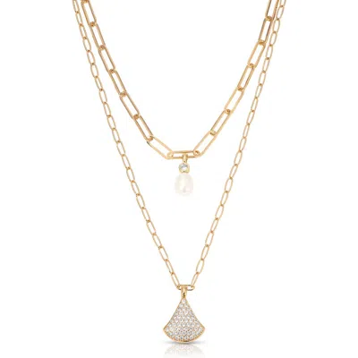 ETTIKA ETTIKA LAYERED TEARDROP & FRESHWATER PEARL CHARM NECKLACE