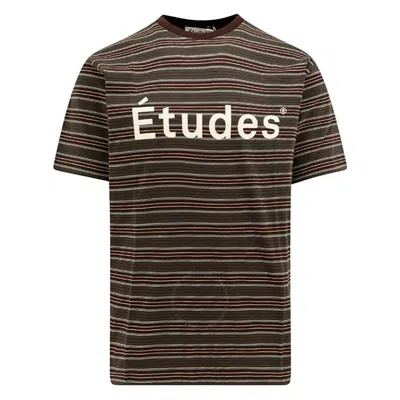 ETUDES STUDIO ETUDES BROWN STRIPED WONDER LOGO T-SHIRT
