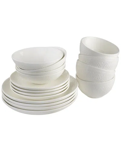 EURO CERAMICA EURO CERAMICA FEZ WHITE 16PC DOUBLE BOWL DINNERWARE SET