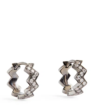 EVA FEHREN BLACKENED WHITE GOLD AND DIAMOND ZIGGY HOOP EARRINGS
