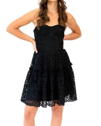 EVA FRANCO FLORAL LACE MINI DRESS IN BLACK