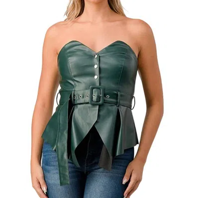 EVENUEL VEGAN LEATHER PEPLUM TOP IN HUNTER GREEN