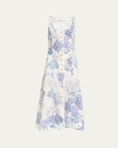EVI GRINTELA TERESA CORAL-PRINT LINEN MIDI DRESS