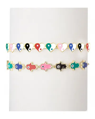EYE CANDY LA EYE CANDY LA THE LUXE COLLECTION ENAMEL HEART YANG TO MY HAMSA CUFF BRACELET
