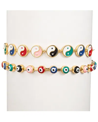 EYE CANDY LA EYE CANDY LA THE LUXE COLLECTION ENAMEL YIN YANG & EVIL EYE SET CUFF BRACELET