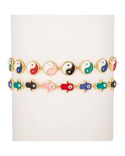 EYE CANDY LA EYE CANDY LA THE LUXE COLLECTION ENAMEL YING YANG TO MY HAMSA SET CUFF BRACELET
