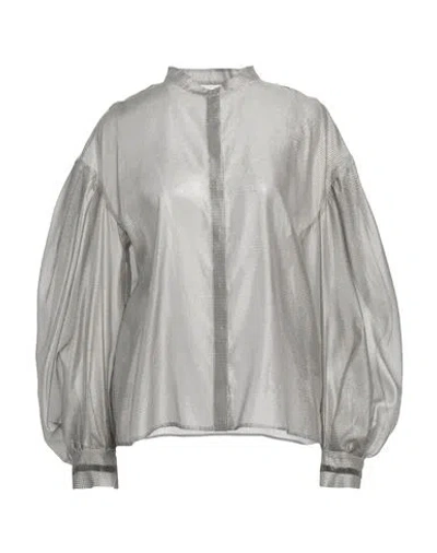 FABIANA FILIPPI FABIANA FILIPPI WOMAN SHIRT PLATINUM SIZE 10 COTTON, VISCOSE, POLYAMIDE, ECOBRASS