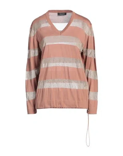 FABIANA FILIPPI FABIANA FILIPPI WOMAN SWEATER LIGHT BROWN SIZE 8 SILK, COTTON, VISCOSE, STAINLESS STEEL, METALLIC FI