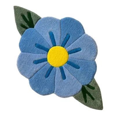 FABLE AND MIRTH BLUE BLOSSOM HAND TUFTED FLORAL RUG