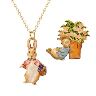 FABLE ENGLAND WOMEN'S GOLD FABLE ENGLAND X PETER RABBIT BROOCH & COTTON-TAIL NECKLACE SET