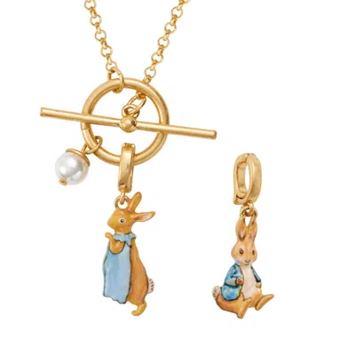 FABLE ENGLAND WOMEN'S GOLD FABLE ENGLAND X PETER RABBIT FLOPSY NECKLACE & PETER RABBIT CHARM SET