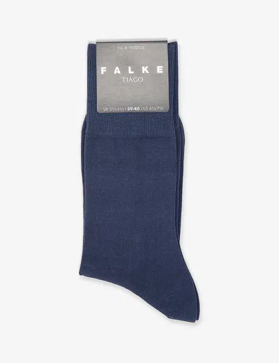 FALKE MENS SPACE BLUE TIAGO RIBBED-CUFF STRETCH-COTTON BLEND ANKLE SOCKS