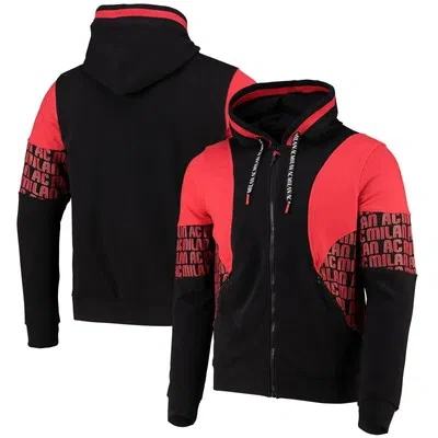 FANATICS AC MILAN FOOTBALL HOODIE AOP HOODED HOODY FULL ZIP BLACK RED MENS
