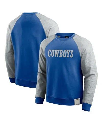 FANATICS DARIUS RUCKER COLLECTION BY FANATICS MEN'S BLUE/GRAY DALLAS COWBOYS THROWBACK COLOR BLOCK RAGLAN PUL