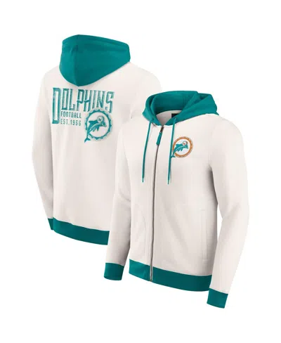 FANATICS DARIUS RUCKER COLLECTION BY FANATICS MEN'S CREAM MIAMI DOLPHINS DISTRESSED GRAPHICS FULL-ZIP HOODIE