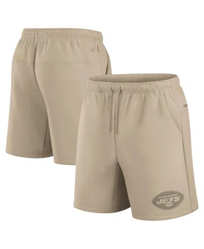 FANATICS MEN'S AND WOMEN'S KHAKI NEW YORK JETS ELEMENTS SUPER SOFT FLEECE SHORTS