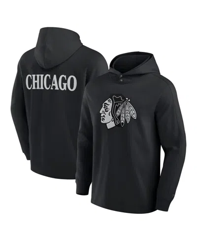 FANATICS MEN'S BLACK CHICAGO BLACKHAWKS ELEMENTS BLAZE TRI-BLEND LONG SLEEVE HOODIE T-SHIRT