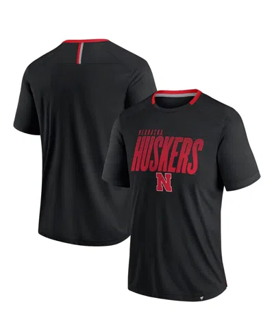 FANATICS MEN'S BLACK NEBRASKA HUSKERS DEFENDER FADE SLANT T-SHIRT