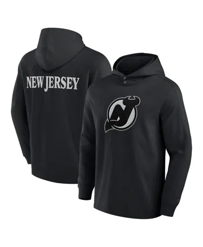 FANATICS MEN'S BLACK NEW JERSEY DEVILS ELEMENTS BLAZE TRI-BLEND LONG SLEEVE HOODIE T-SHIRT