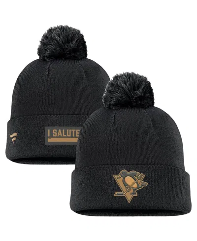 FANATICS MEN'S BLACK PITTSBURGH PENGUINS MILITARY APPRECIATION CUFFED KNIT HAT WITH POM