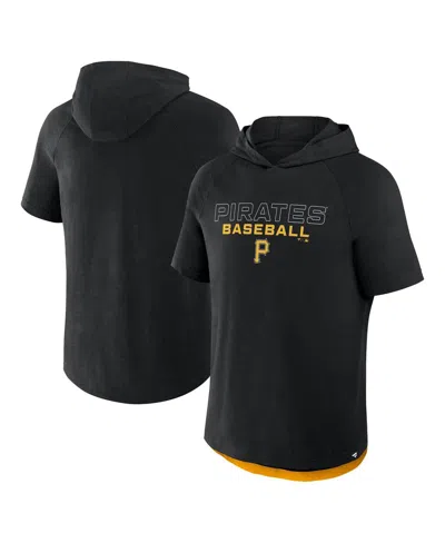 FANATICS MEN'S BLACK PITTSBURGH PIRATES CLUBHOUSE OPTIMAL PLAY RAGLAN SHORT SLEEVE PULLOVER HOODIE
