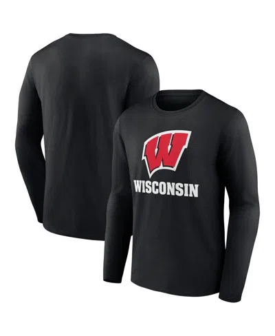 FANATICS MEN'S BLACK WISCONSIN BADGERS TEAM LOCKUP LONG SLEEVE T-SHIRT