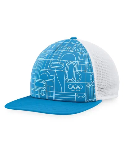 FANATICS MEN'S BLUE OLYMPIC GAMES FIVE-PANEL TRUCKER SNAPBACK HAT