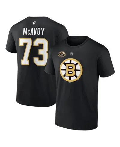 FANATICS MEN'S CHARLIE MCAVOY BLACK BOSTON BRUINS AUTHENTIC STACK NAME NUMBER T-SHIRT