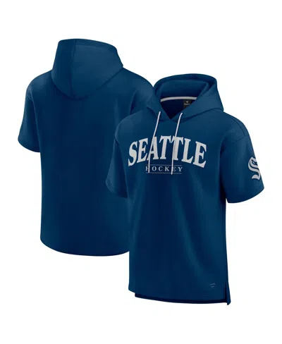 FANATICS MEN'S DEEP SEA BLUE SEATTLE KRAKEN ELEMENTS READY SHORT SLEEVE PULLOVER HOODIE