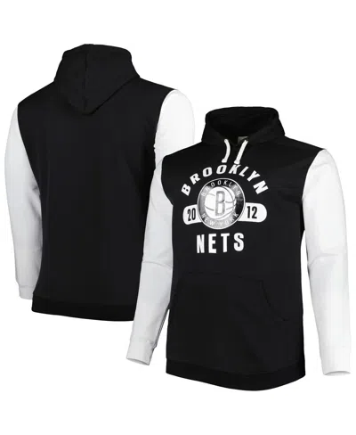 FANATICS MEN'S FANATICS BLACK, WHITE BROOKLYN NETS BIG AND TALL BOLD ATTACK PULLOVER HOODIE