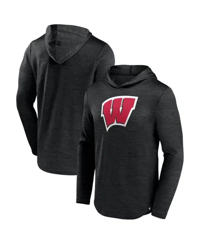 FANATICS MEN'S FANATICS HEATHER BLACK WISCONSIN BADGERS TRANSITIONAL HOODIE T-SHIRT