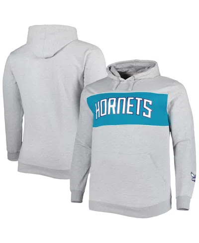 FANATICS MEN'S FANATICS HEATHER GRAY CHARLOTTE HORNETS BIG AND TALL WORDMARK PULLOVER HOODIE