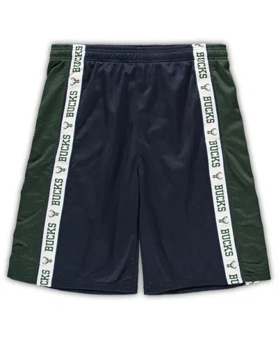 FANATICS MEN'S FANATICS NAVY AND HUNTER GREEN MILWAUKEE BUCKS BIG AND TALL TAPE MESH SHORTS
