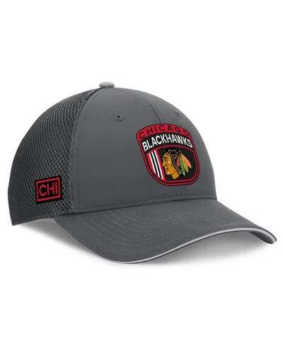 FANATICS MEN'S GRAY CHICAGO BLACKHAWKS AUTHENTIC PRO HOME ICE TRUCKER ADJUSTABLE HAT