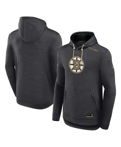FANATICS MEN'S HEATHER CHARCOAL BOSTON BRUINS AUTHENTIC PRO TECH PULLOVER HOODIE