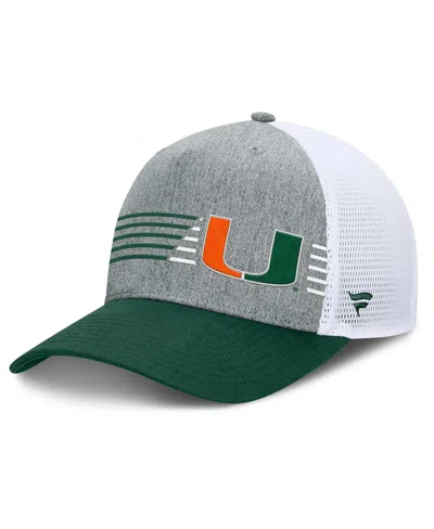 FANATICS MEN'S HEATHER GRAY/GREEN MIAMI HURRICANES PROFILE TRUCKER ADJUSTABLE HAT