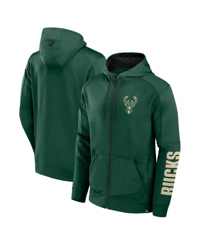 FANATICS MEN'S HUNTER GREEN MILWAUKEE BUCKS BALLER DEFENDER PERFORMANCE FULL-ZIP HOODIE