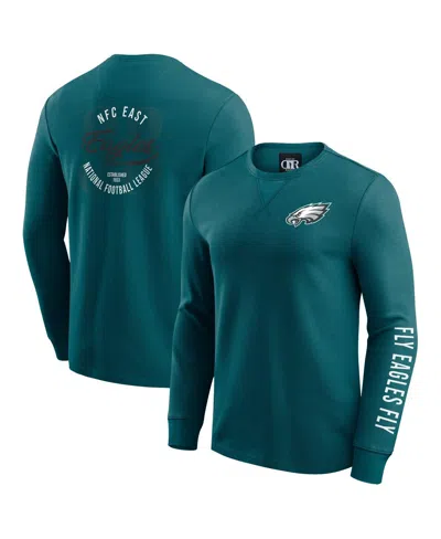 FANATICS MEN'S KELLY GREEN PHILADELPHIA EAGLES WASHED WAFFLE-KNIT LONG SLEEVE T-SHIRT