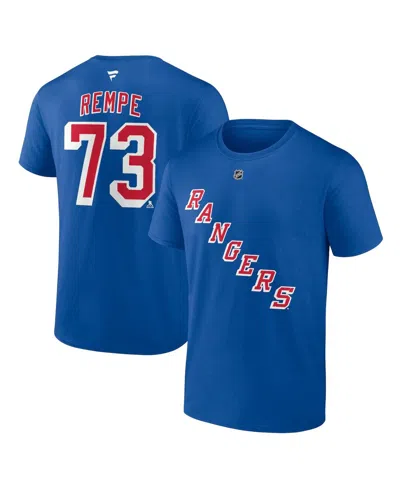 FANATICS MEN'S MATT REMPE BLUE NEW YORK RANGERS AUTHENTIC STACK NAME NUMBER T-SHIRT