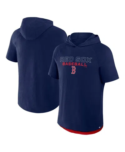 FANATICS MEN'S NAVY BOSTON RED SOX CLUBHOUSE OPTIMAL PLAY RAGLAN SHORT SLEEVE PULLOVER HOODIE
