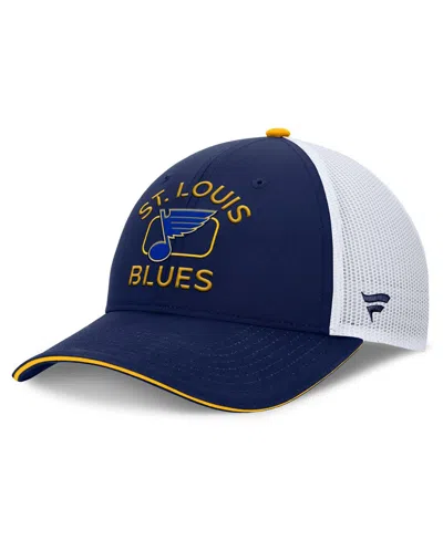 FANATICS MEN'S NAVY/WHITE ST. LOUIS BLUES AUTHENTIC PRO RINK TRUCKER HAT