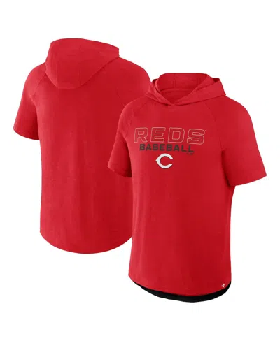FANATICS MEN'S RED CINCINNATI REDS CLUBHOUSE OPTIMAL PLAY RAGLAN SHORT SLEEVE PULLOVER HOODIE