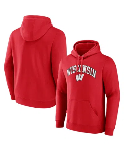 FANATICS MEN'S RED WISCONSIN BADGERS ARCHED LOGO PULLOVER HOODIE