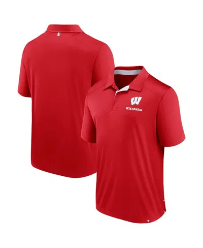 FANATICS MEN'S RED WISCONSIN BADGERS FUNDAMENTAL DEFENDER POLO SHIRT