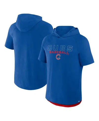 FANATICS MEN'S ROYAL CHICAGO CUBS CLUBHOUSE OPTIMAL PLAY RAGLAN SHORT SLEEVE PULLOVER HOODIE
