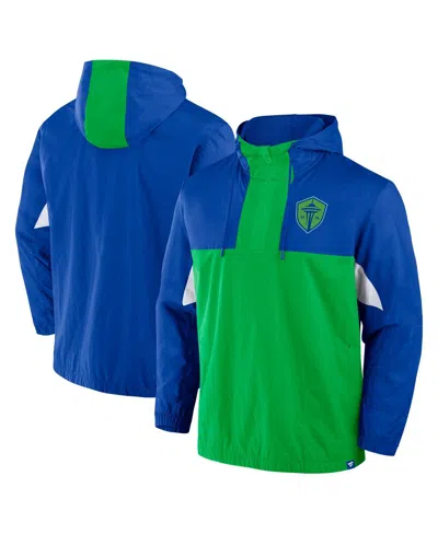 FANATICS MEN'S ROYAL SEATTLE SOUNDERS FC FREE KICK WOVEN QUARTER-ZIP HOODIE JACKET
