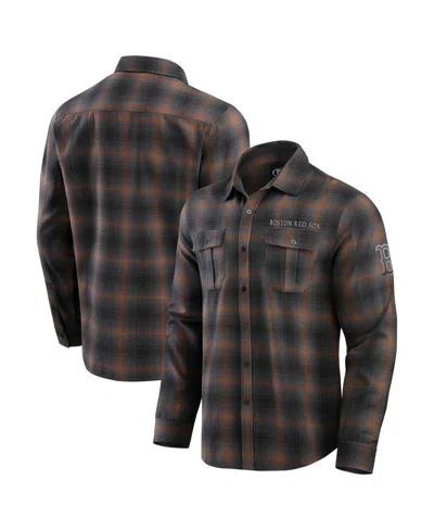 FANATICS MEN'S TAN BOSTON RED SOX CLASSIC FLANNEL LONG SLEEVE BUTTON-UP SHIRT